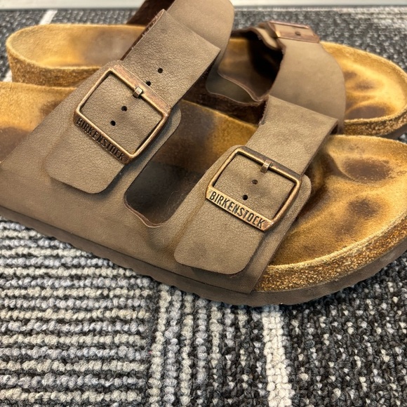 Birkenstock Mens Arizona Tan/Brown Leather Slides EUR 44 US 11 - Picture 2 of 13
